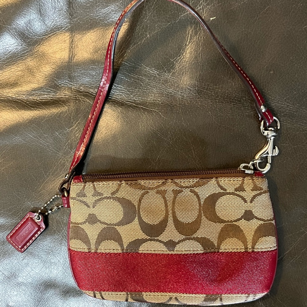 Brown and Red Coach Mini Coin Purse
